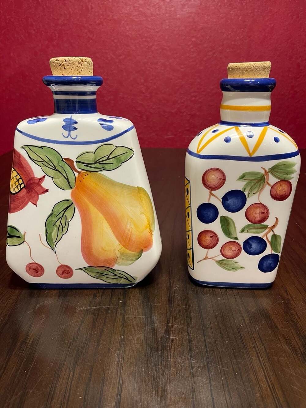 BIA Cordon Bleu Hand Painted Ceramic Decanter Fruit Design With Cork